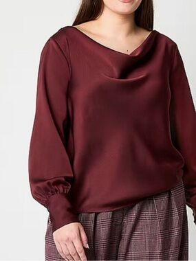 NWT Worthington Cowl Neck Tie Blouse XXL Autumn Burgundy